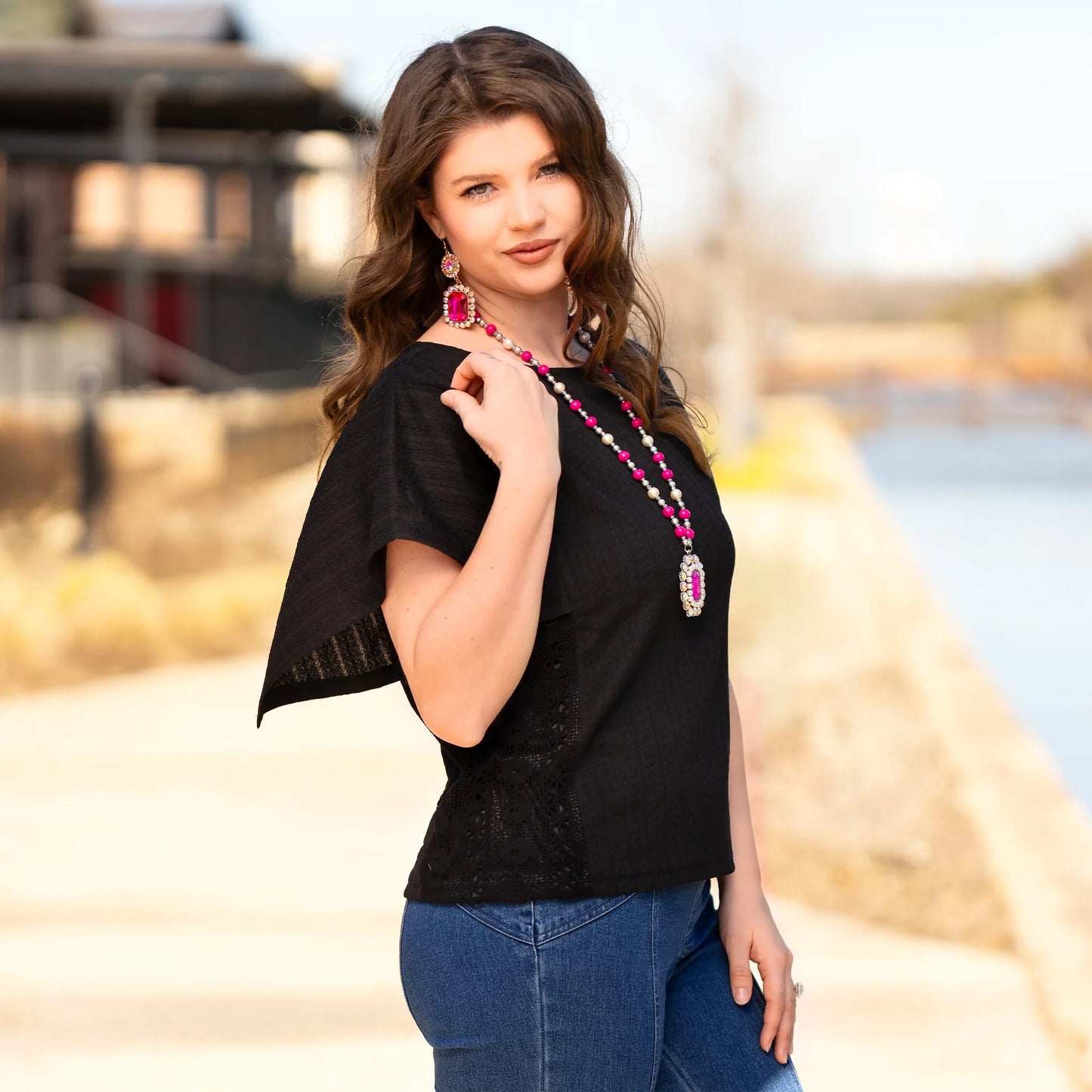 Half Sleeve Top with Lace Detail