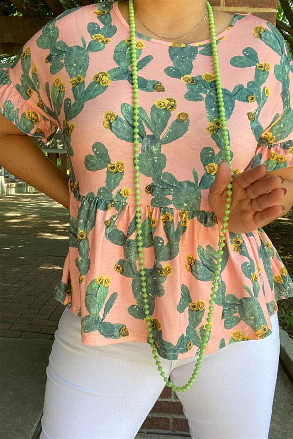 Cactus print ruffle short sleeve