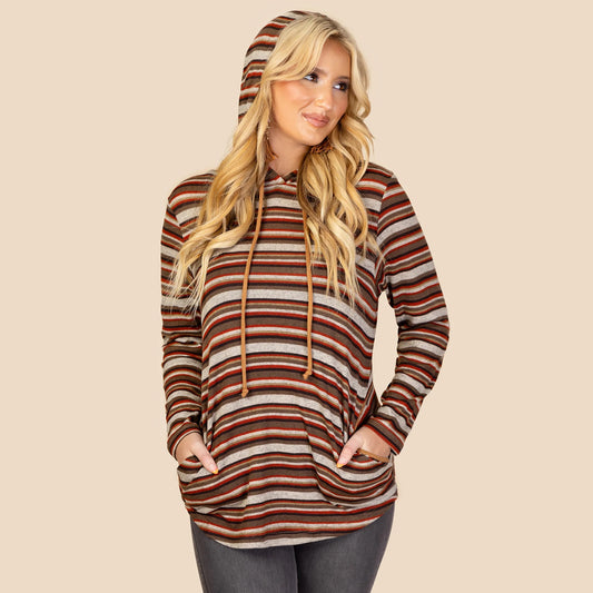 Striped Hoodie with Elbow Patches and Pockets