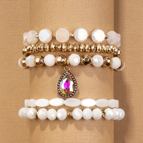 Stacked Rhinestone Bracelets - White