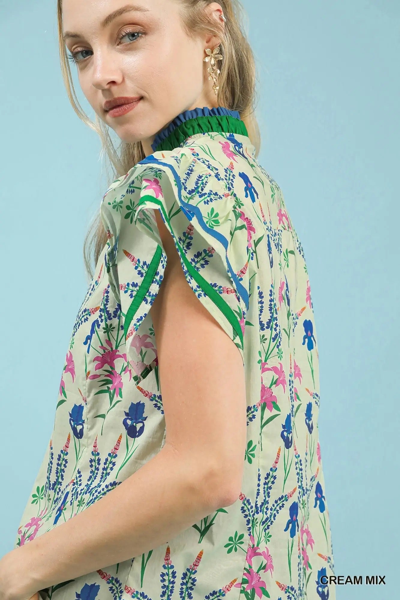 Mix Floral Print Blouse with Contrast Trim CREAM MIX