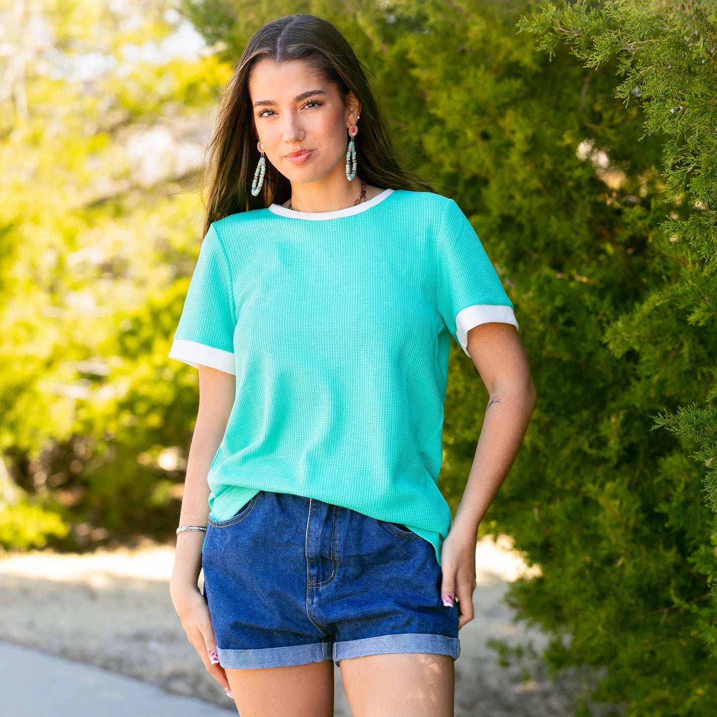 Half Sleeve Waffle Knit Top
