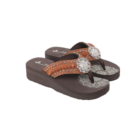 Mandala Silver Floral Rhinestones Concho FLIP FLOP