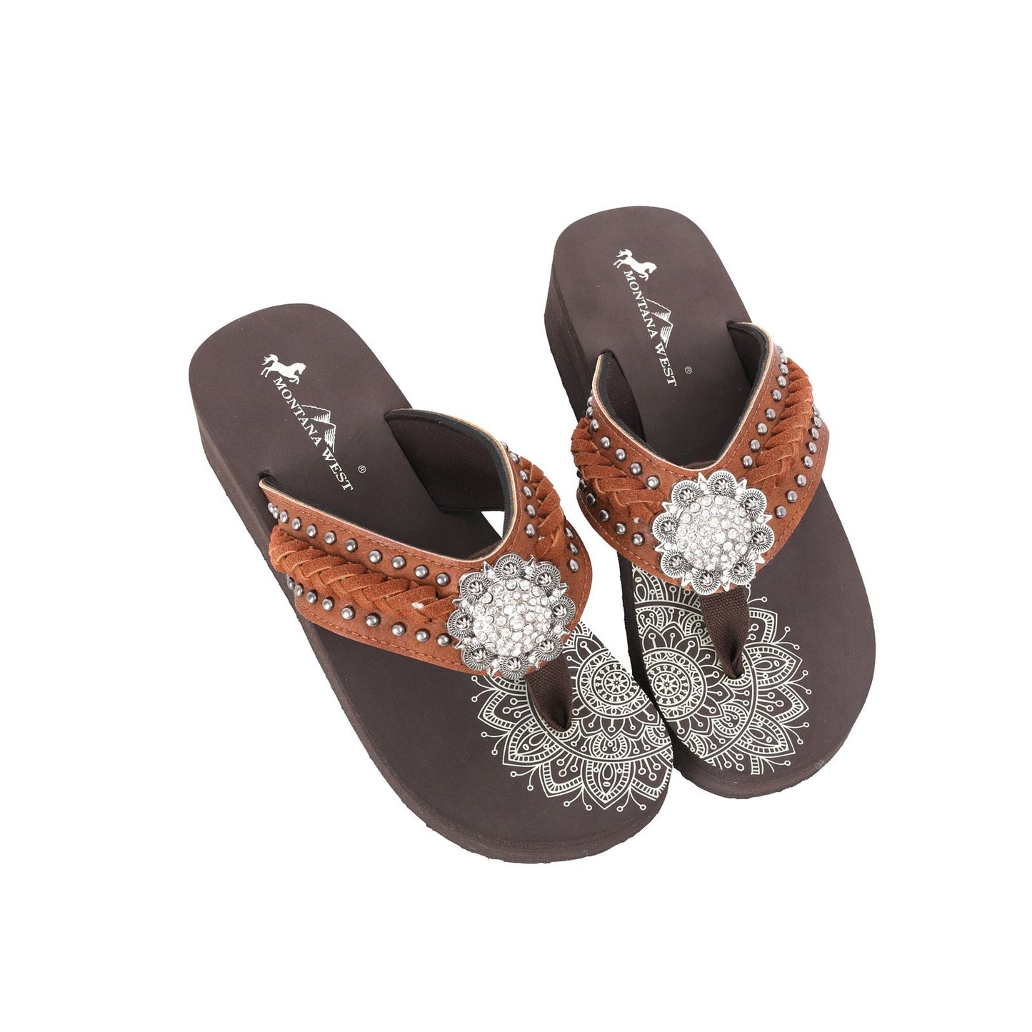 Mandala Silver Floral Rhinestones Concho FLIP FLOP