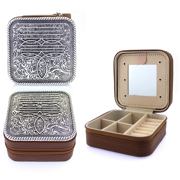 WESTERN BOOT STITCH METAL PLATE JEWELRY BOX