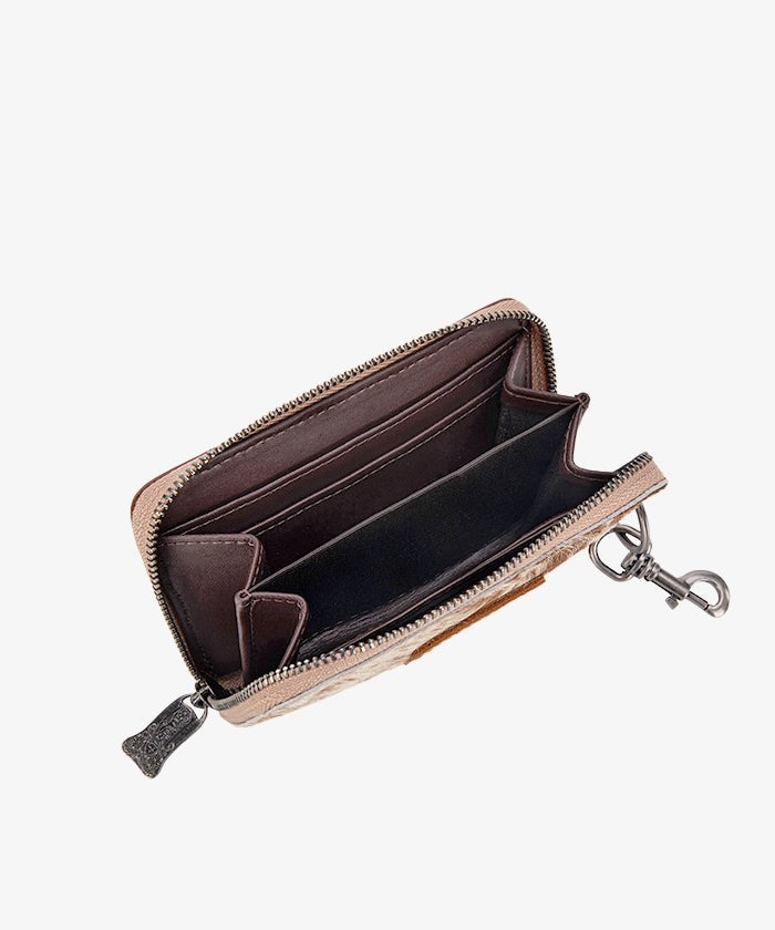 TRINITY RANCH HAIR-ON COWHIDE TOOLED WALLET