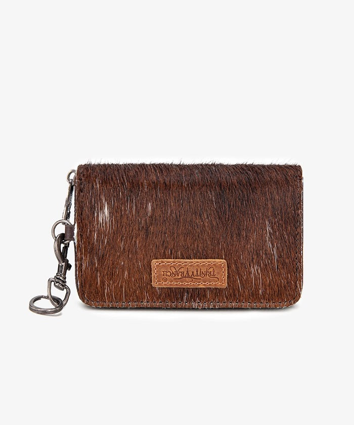 TRINITY RANCH HAIR-ON COWHIDE TOOLED WALLET