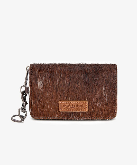 TRINITY RANCH HAIR-ON COWHIDE TOOLED WALLET