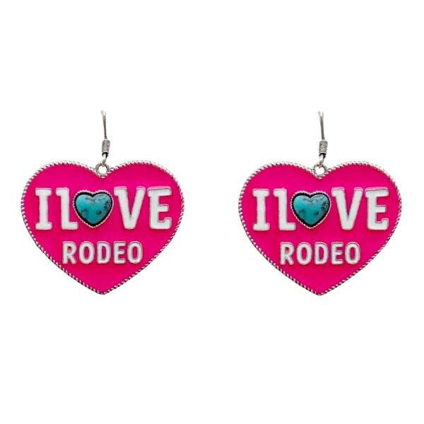 I LOVE RODEO HEART EARRINGS - NEON PINK
