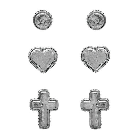 HAMMERED TEXTURE 3-IN-1 SET EARRINGS - SILVER
