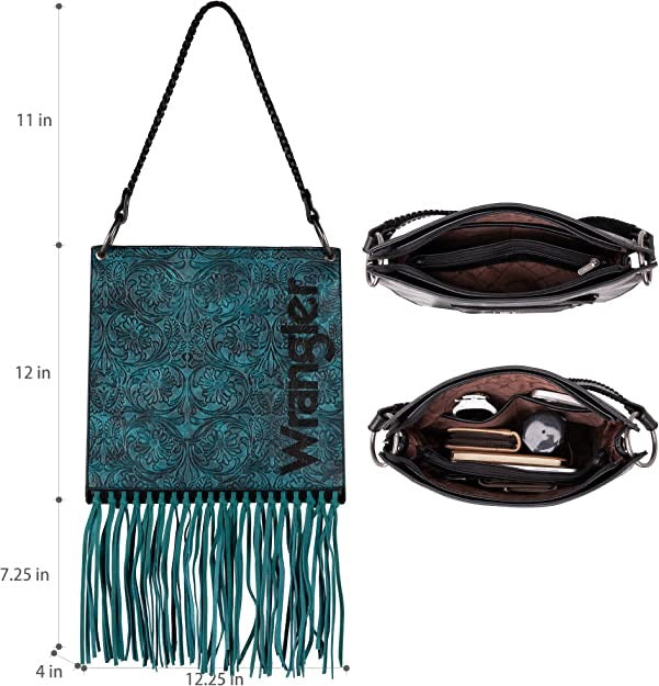 Wrangler Floral Embossed Fringe Concealed Carry Hobo/Crossbody