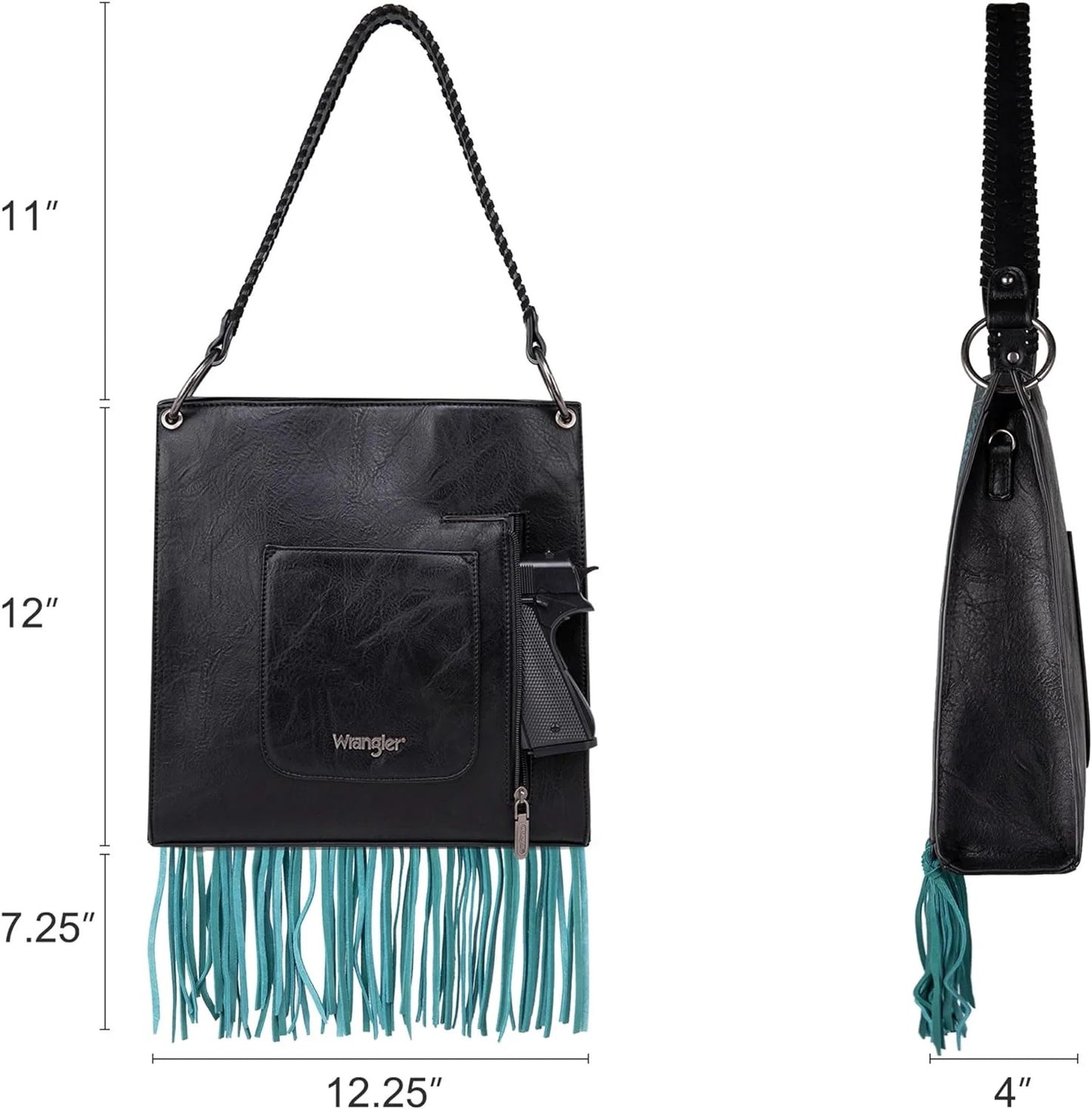 Wrangler Floral Embossed Fringe Concealed Carry Hobo/Crossbody