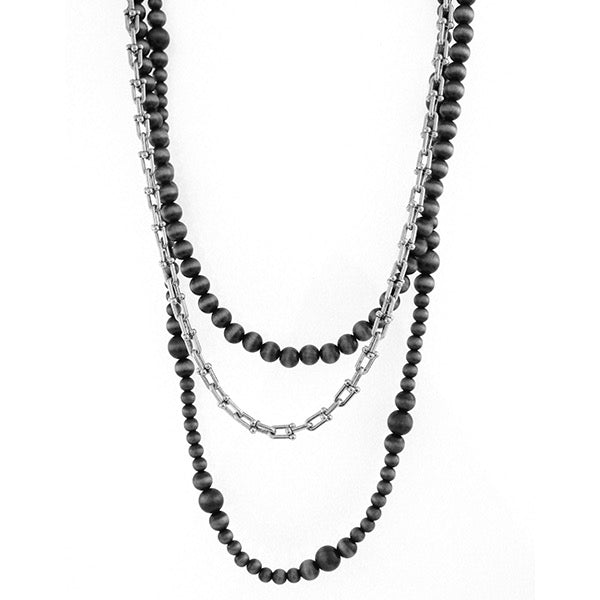 3 LAYERS LINKED BALL NECKLACE - SILVER TONED