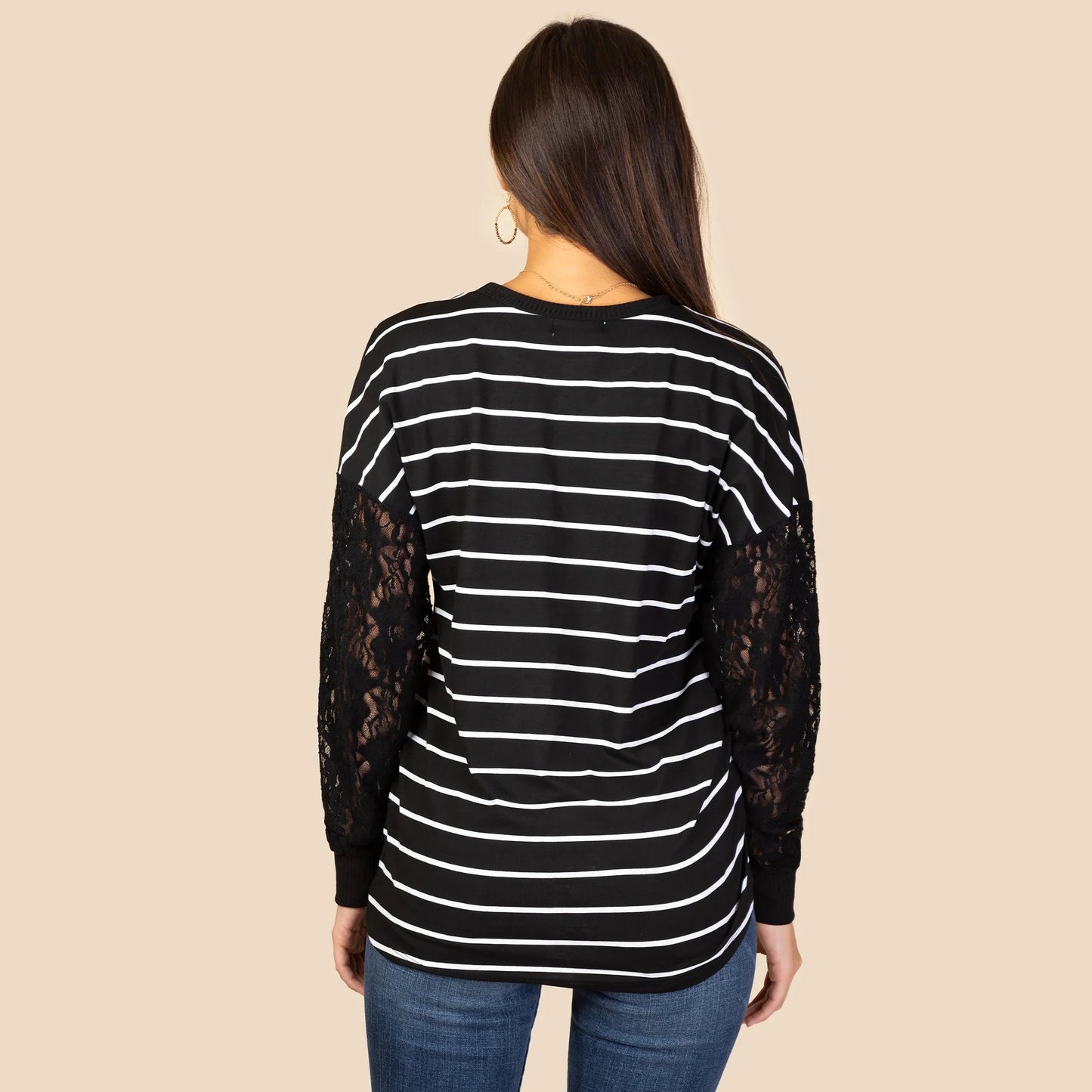 Striped Top with Lace Sleeves