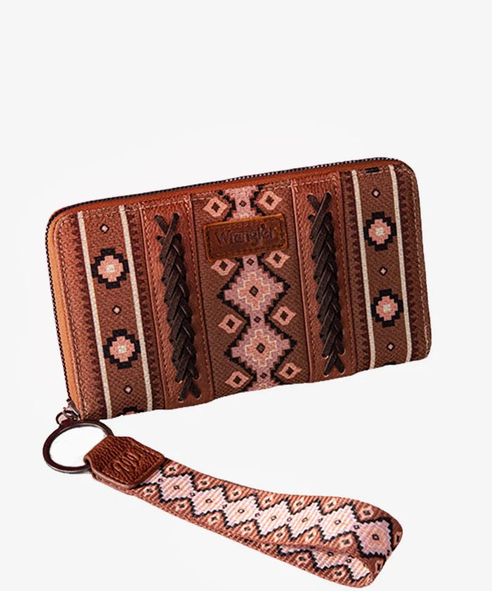 WRANGLER ALL-OVER AZTEC DUAL SIDED PRINT CANVAS WALLET
