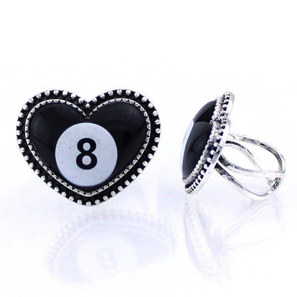 HEART 8 BALL CUFF RING