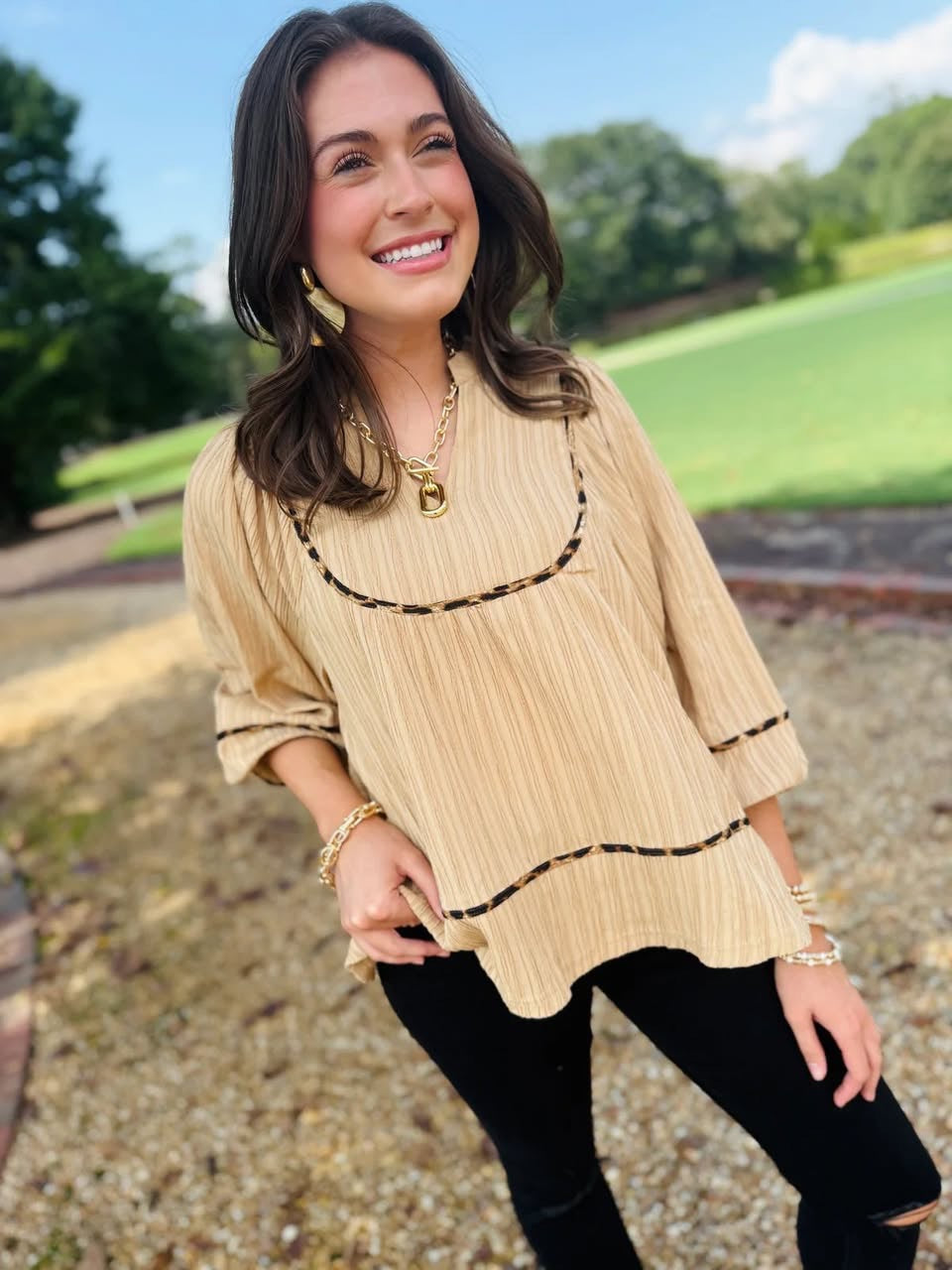 UMGEE Texture Fabric Blouse with Animal Print