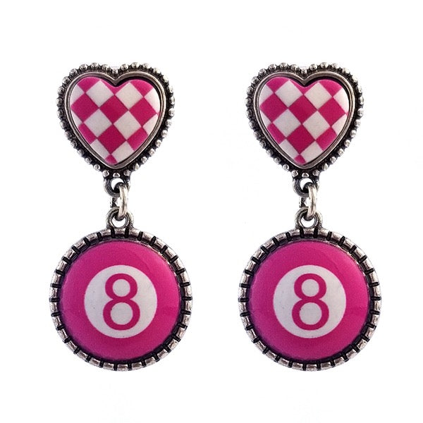 WESTERN CHECKERBOARD 8 EARRINGS - SILVER / FUCHSIA