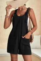 Black Shoulder Strap Pocket Textured Romper