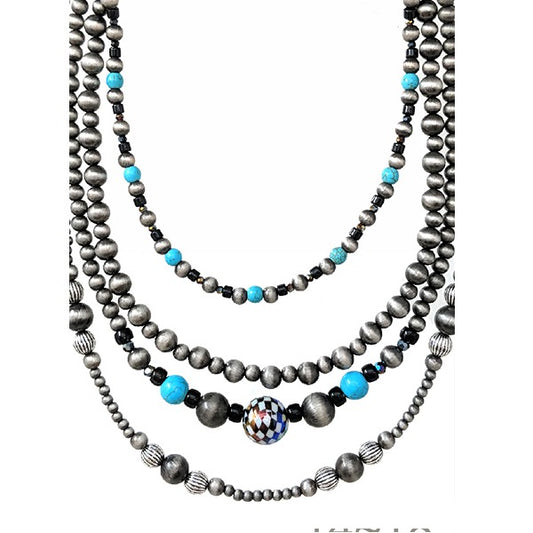 WESTERN MULTI LAYERED NECKLACE - SILVER / TURQUOISE