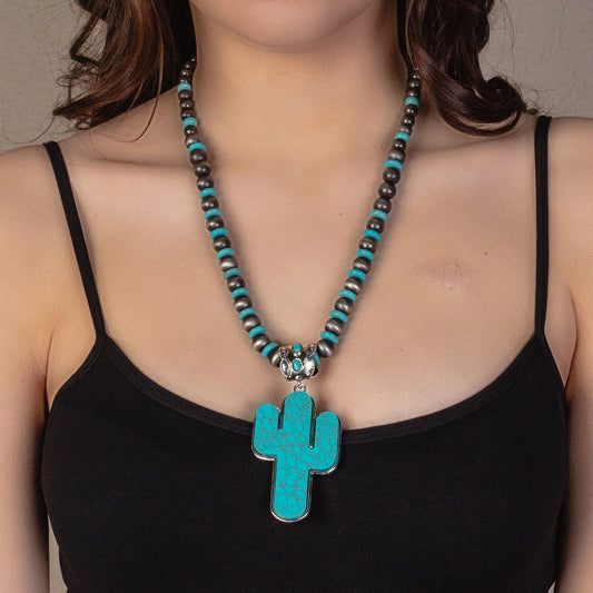 Cactus Pendant Squash Blossom Necklace