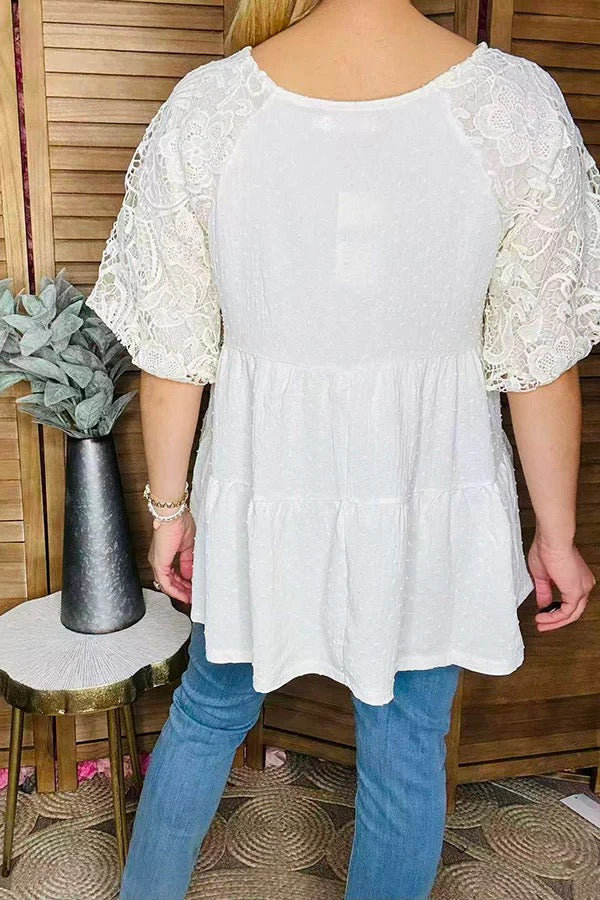 Off-white polka dots & lantern lace half sleeve