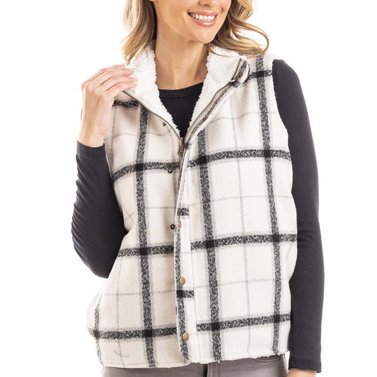 NEUTRAL PLAID FLEECE LINED VEST