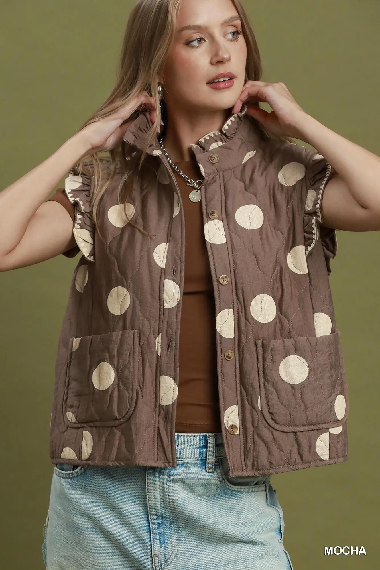 Polka Dot Quilted Ruffle Vest