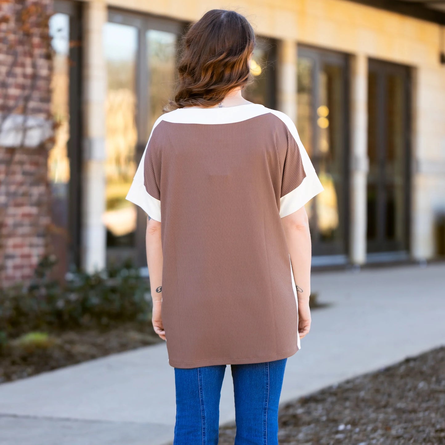 Color Block Short Sleeve Top with Slits