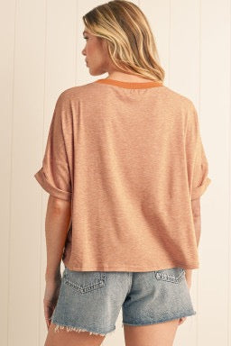 Desert Gold Stud Heart Patch Textured Dolman Top