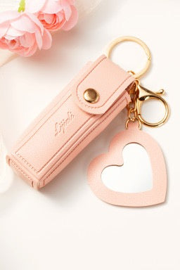 Apricot Pink Portable Lipstick Pocket Heart Keychain