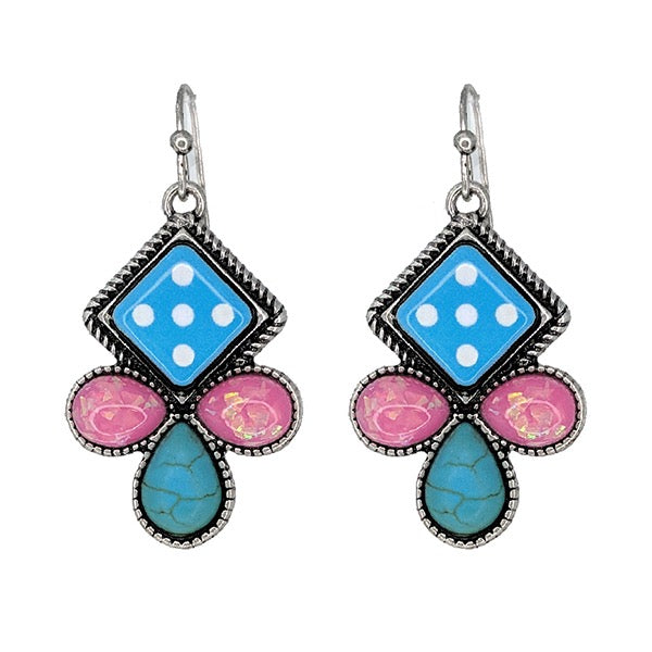 WESTERN SEMI STONE DICE EARRINGS