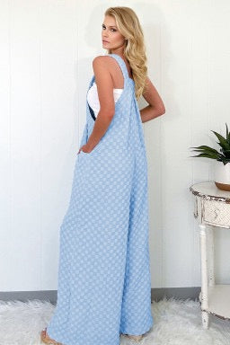 Beau Blue Checkered Pocket High Waist Wide Leg Overall