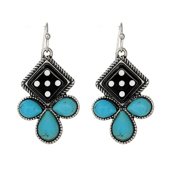 WESTERN SEMI STONE DICE EARRINGS
