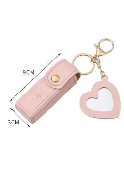 Apricot Pink Portable Lipstick Pocket Heart Keychain