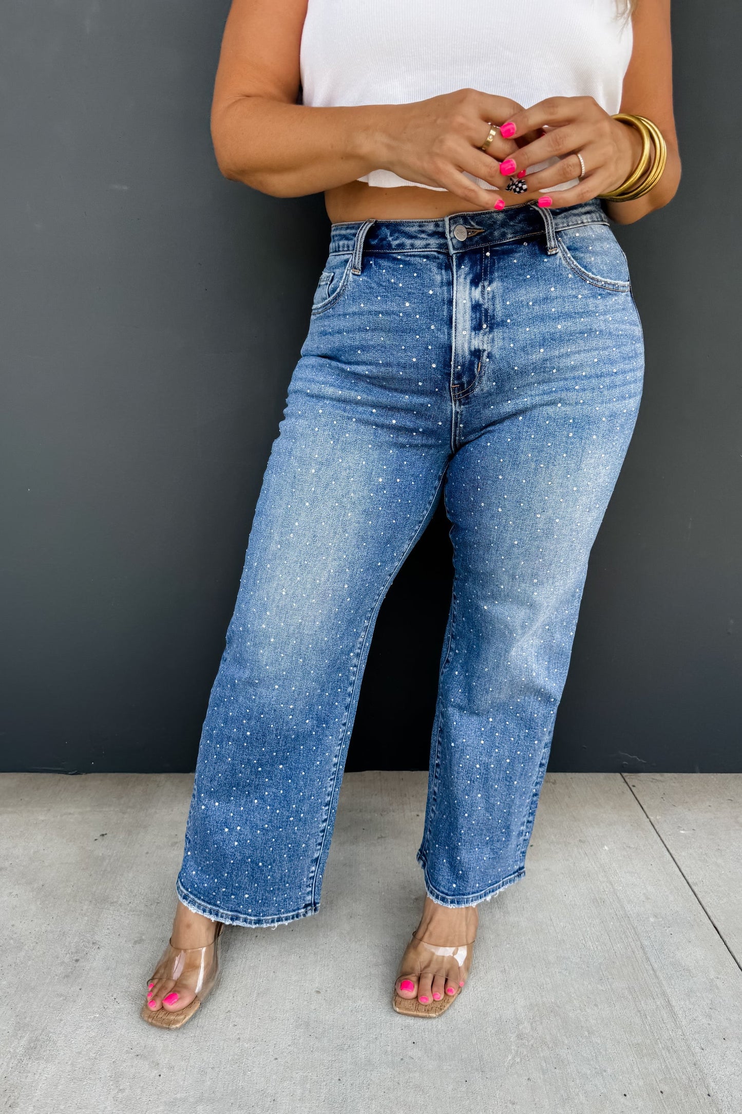 RHINESTONE COWGIRL MID RISE JEAN