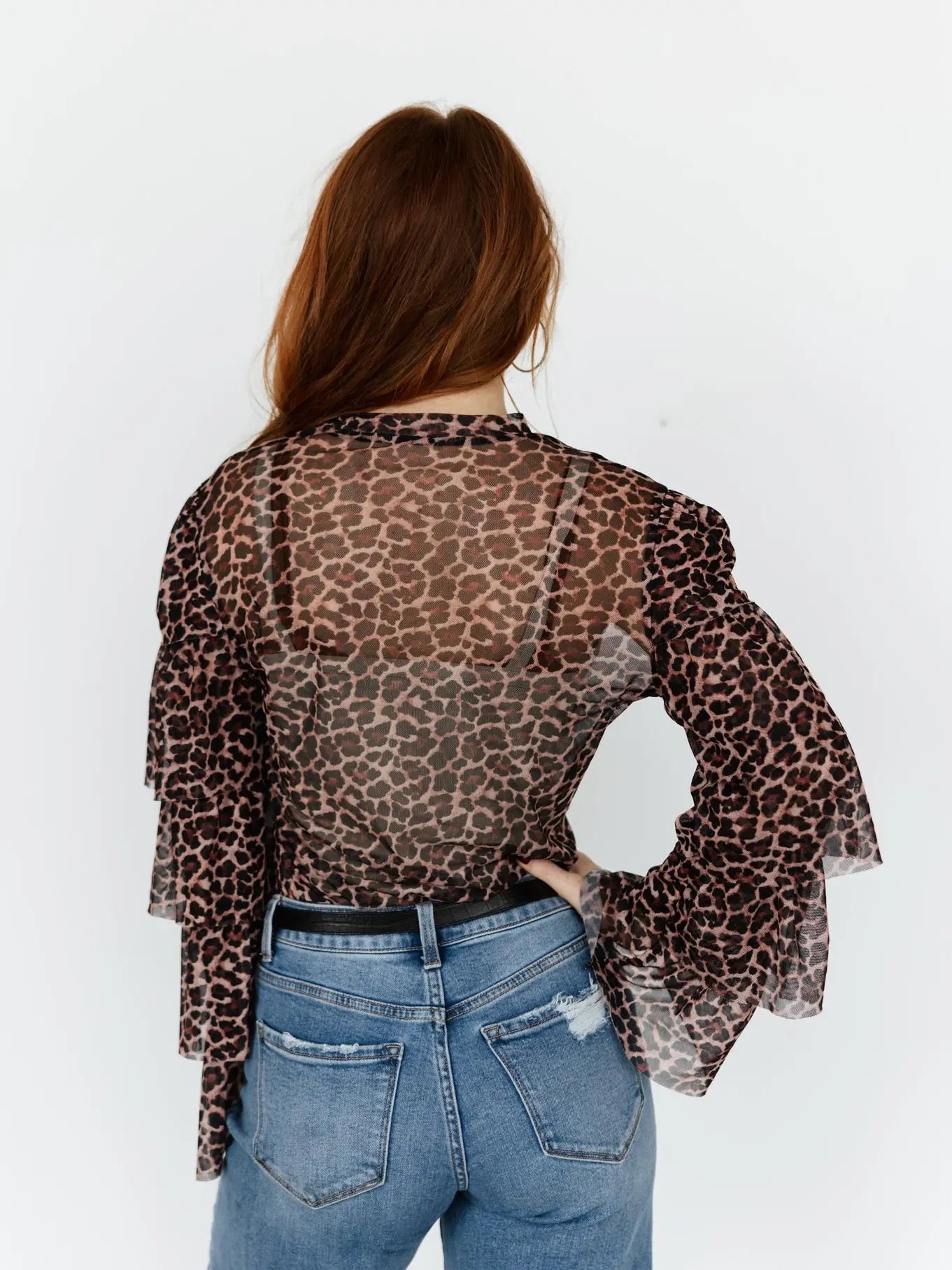 Cheetah Mesh Ruffle Top