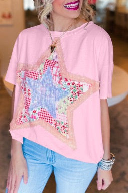 OVERSIZED Pink Vibrant Star Patchwork Top