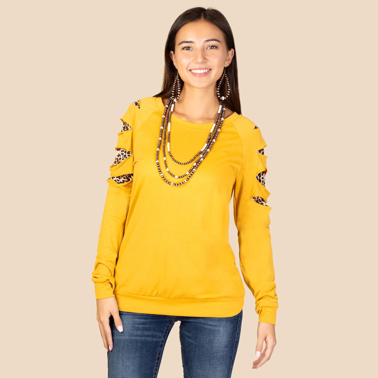 Long Sleeve Leopard Cut Top