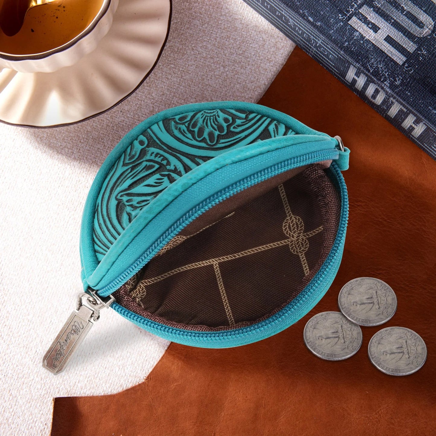 Wrangler Tooled Circular Coin Pouch Bag Charm