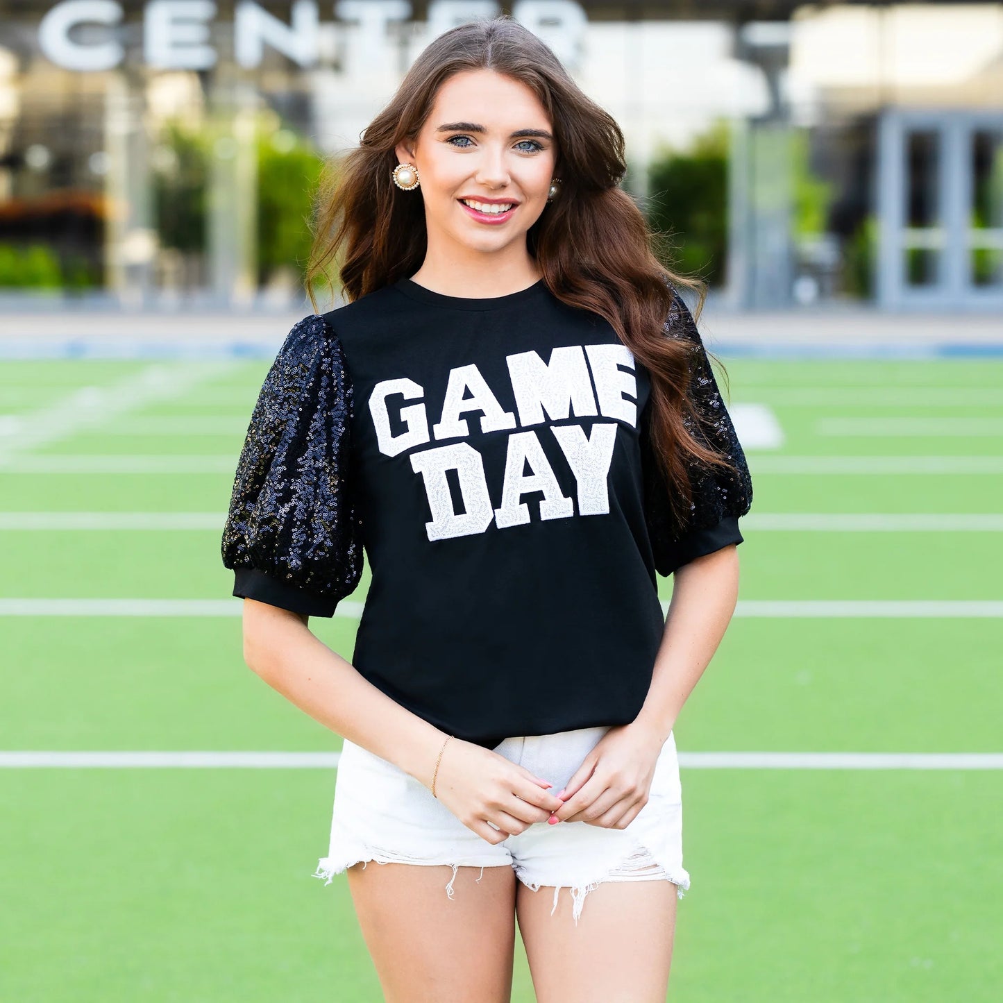 Game Day Sequin Bubble Sleeves Top