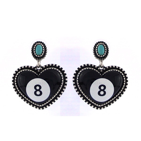 HEART 8 BALL EARRINGS - SILVER
