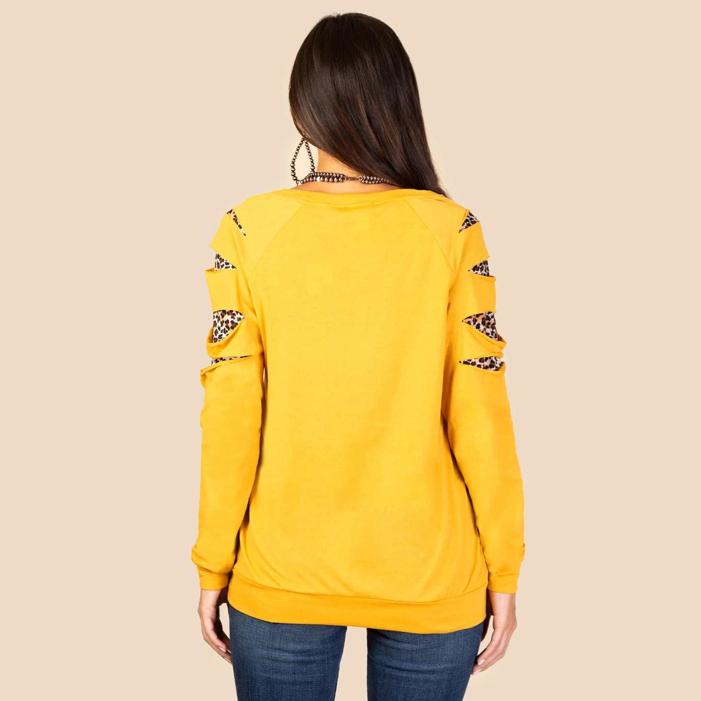 Long Sleeve Leopard Cut Top