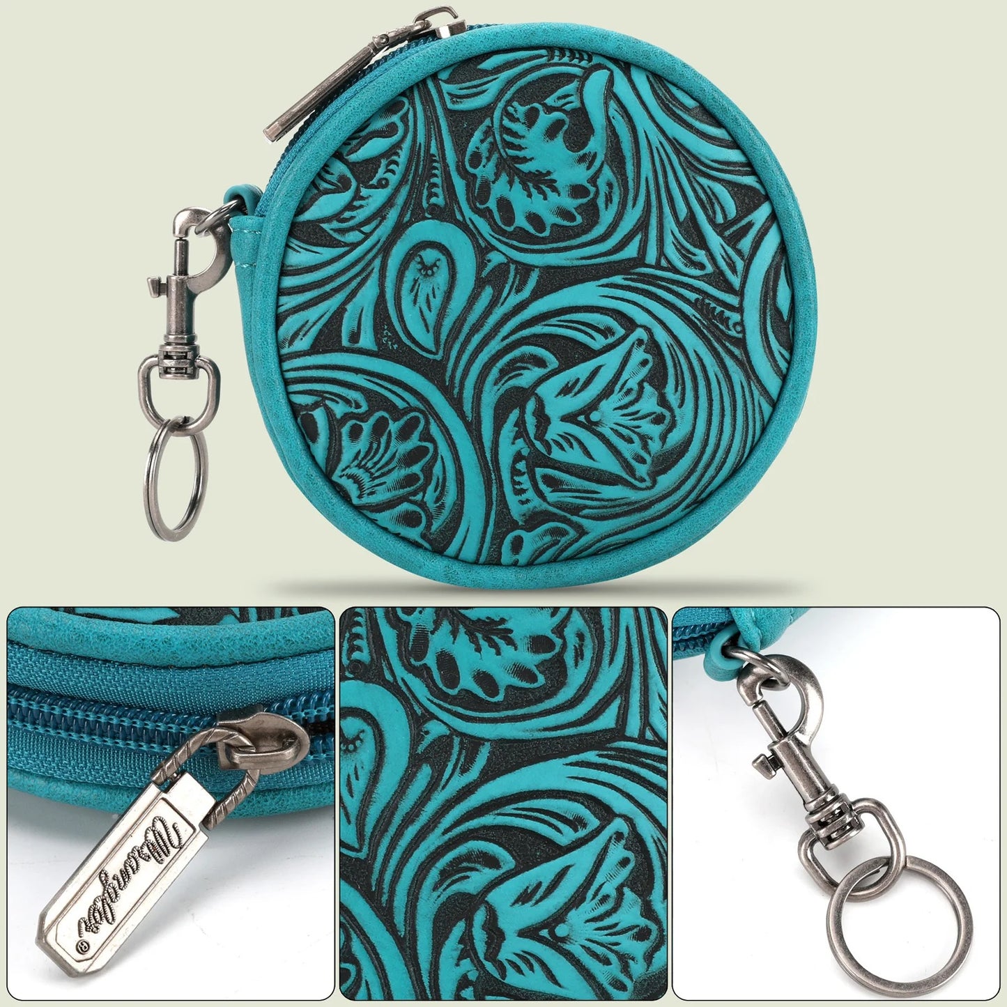 Wrangler Tooled Circular Coin Pouch Bag Charm