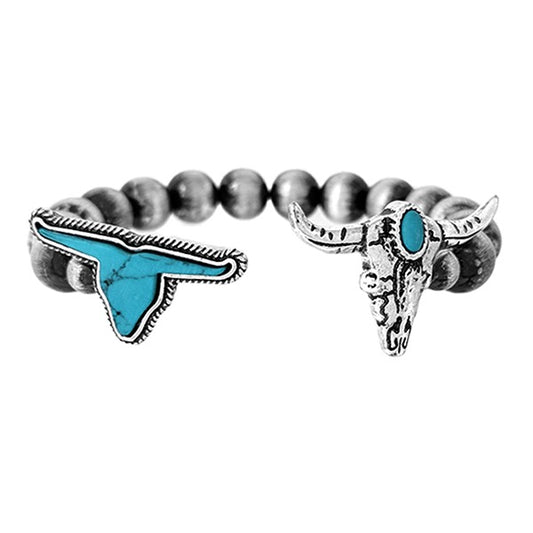 STEER HEAD NAVAJO CUFF BRACELET - TURQUOISE