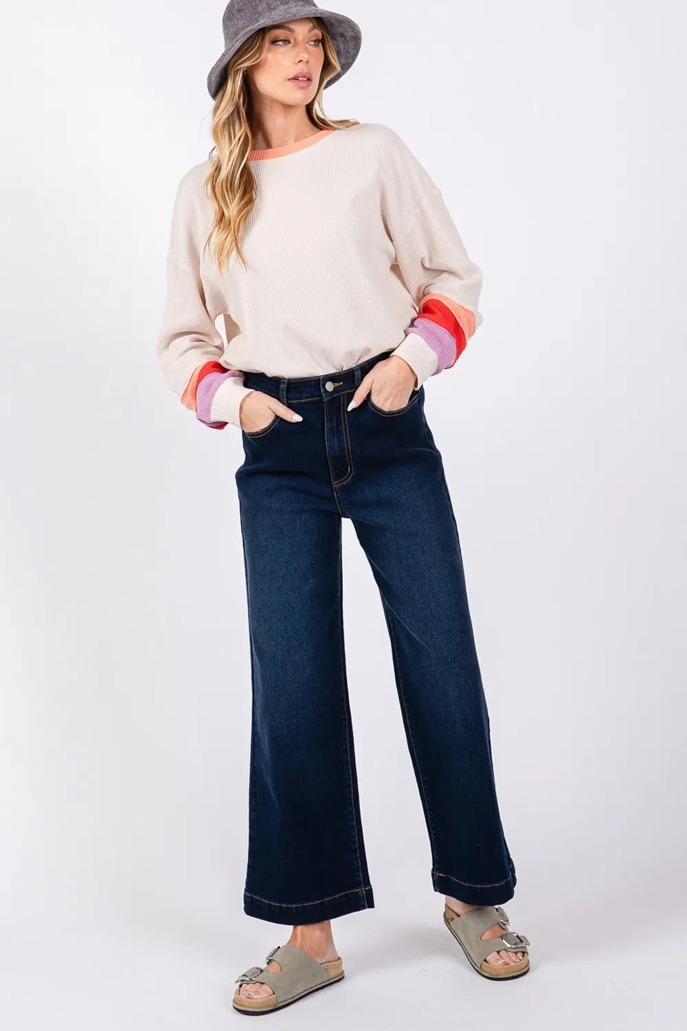 SAGE & FIG HIGH WAIST WIDE LEG JEANS