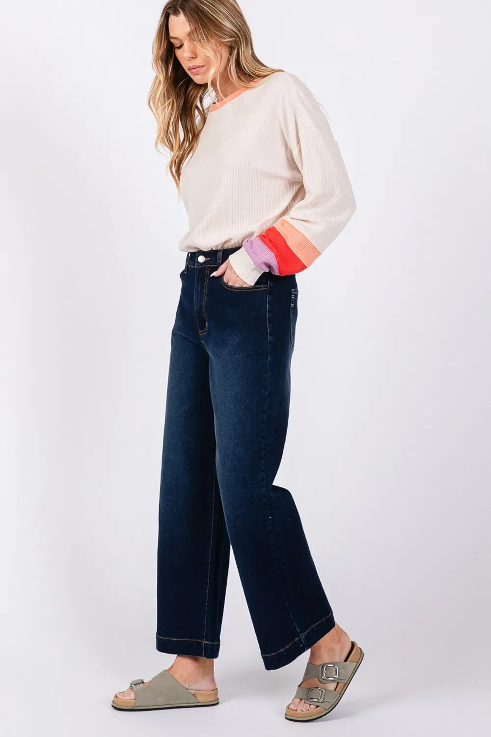 SAGE & FIG HIGH WAIST WIDE LEG JEANS