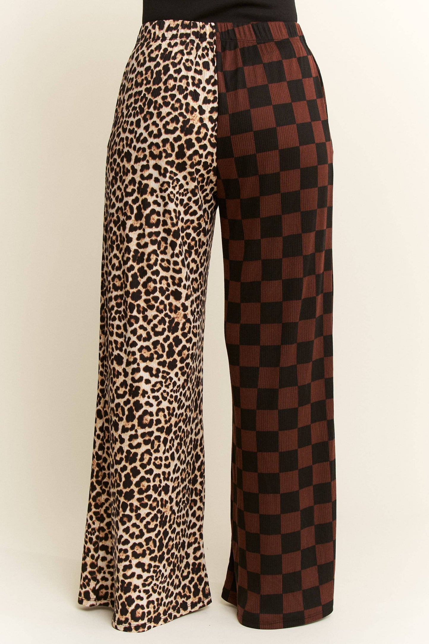 SPLIT DECISION LEOPARD-CHECKERED PANTS: MOCHA / S