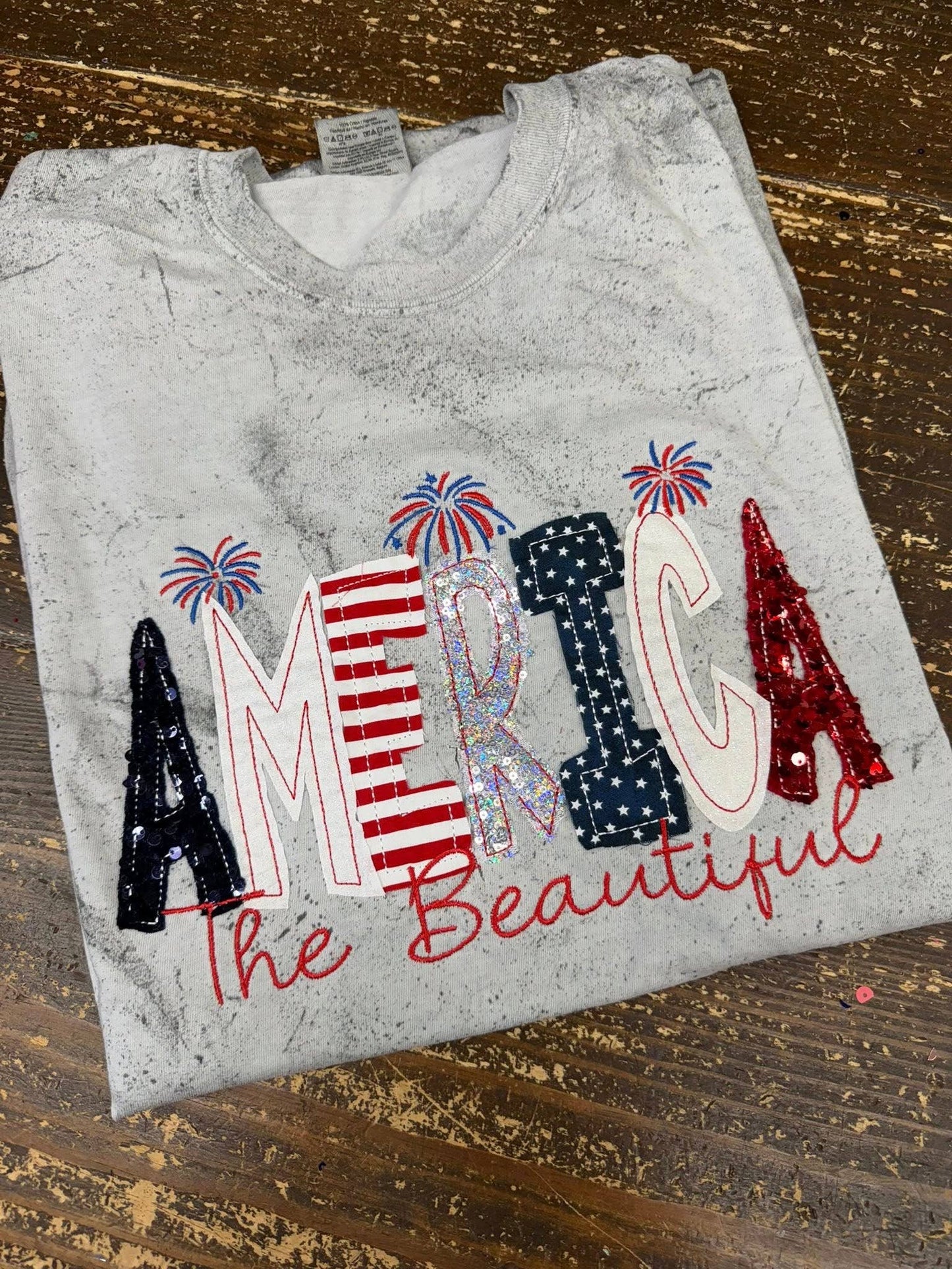 America The Beautiful Shirt, America Shirt, Graphic Tee: Gray Crackle