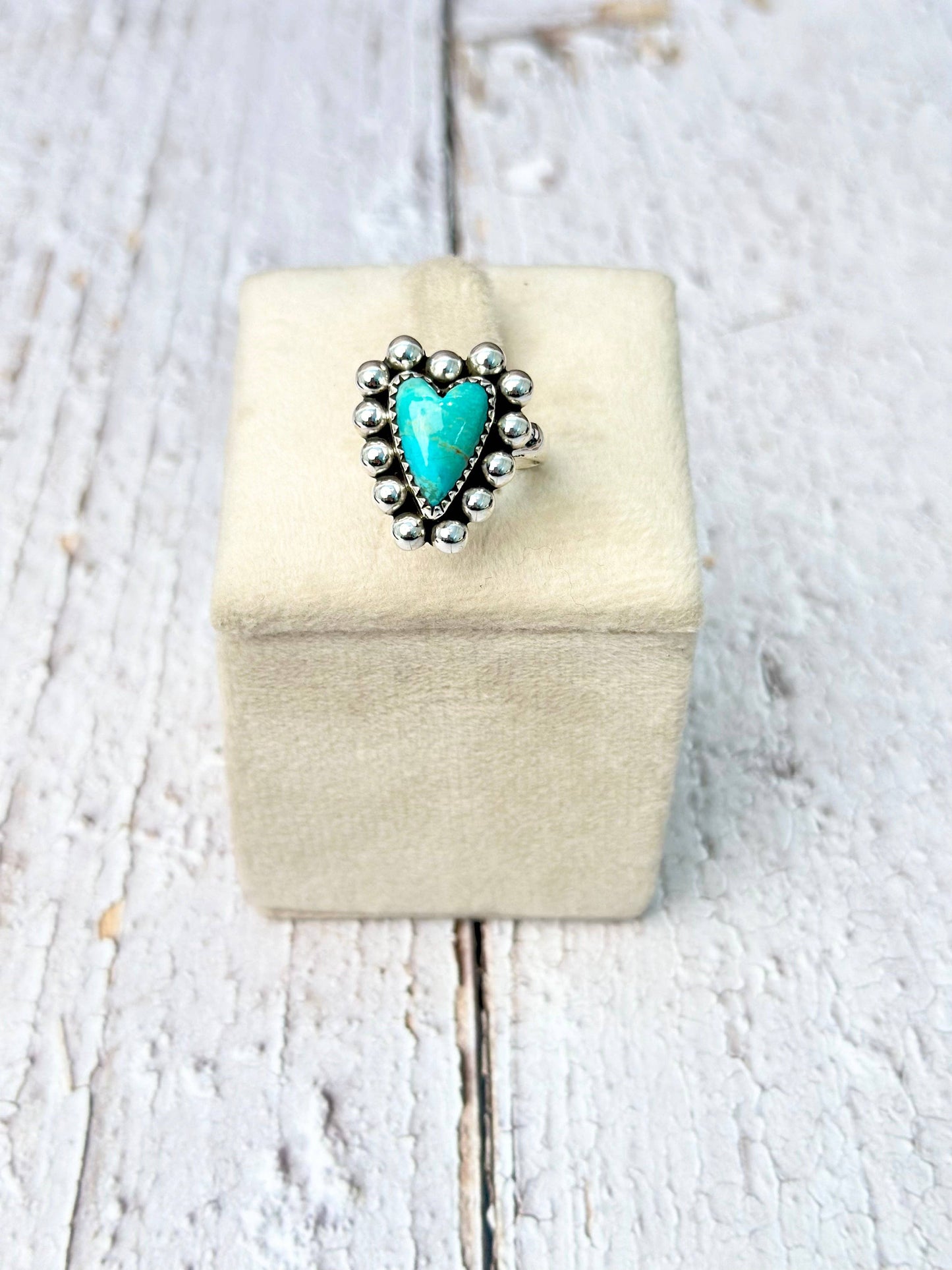 Sterling Studded Heart Ring: Turquoise